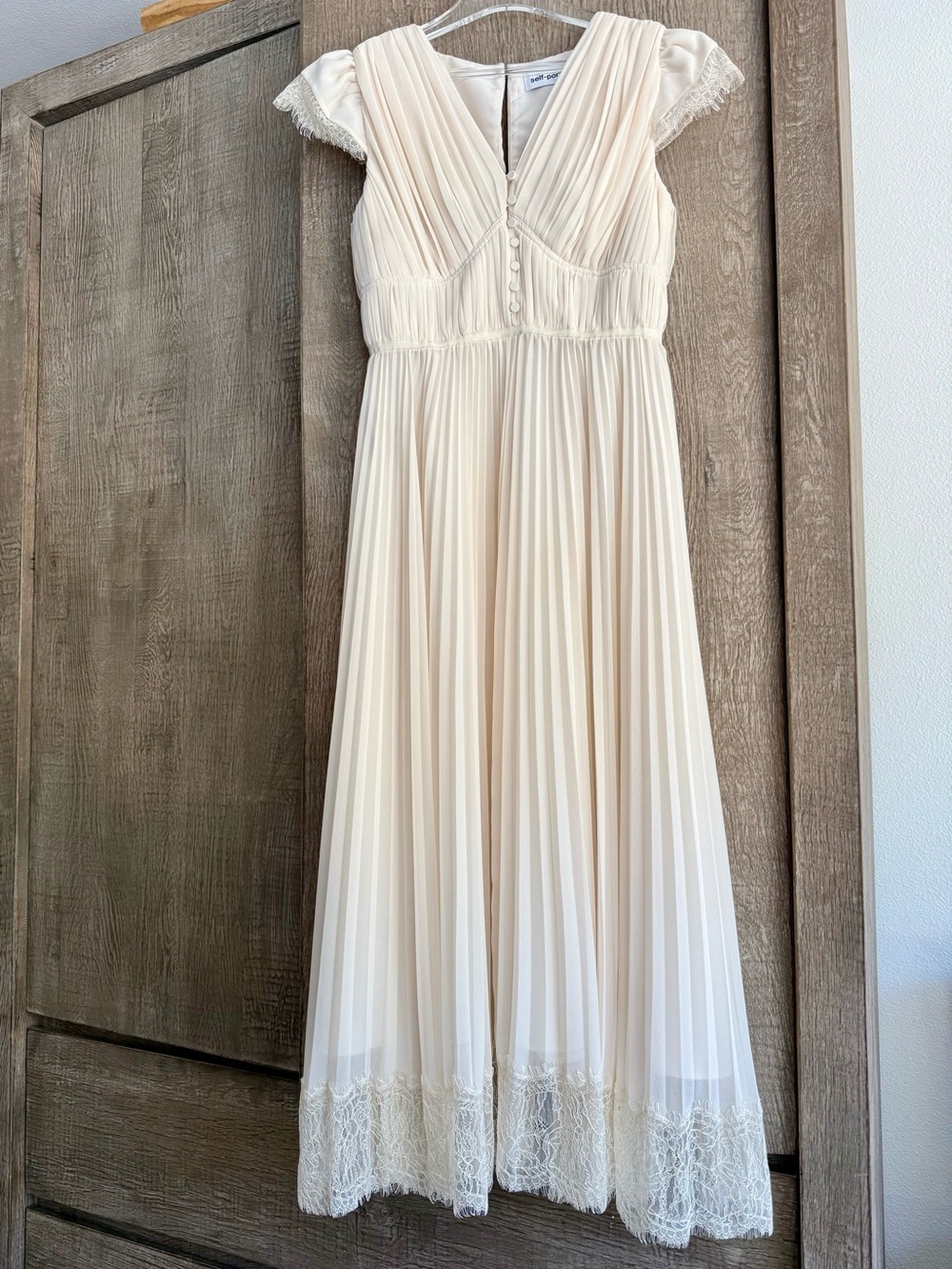 Self-Portrait Cream Draped Midi Dress